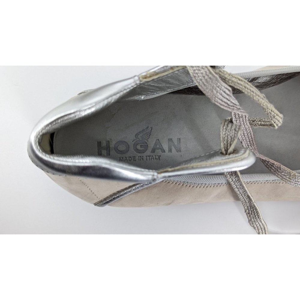 HOGAN SUEDE LACE UP BALLERINA FLAT Grey Silver sz 8.5 Italian - Picture 16 of 16